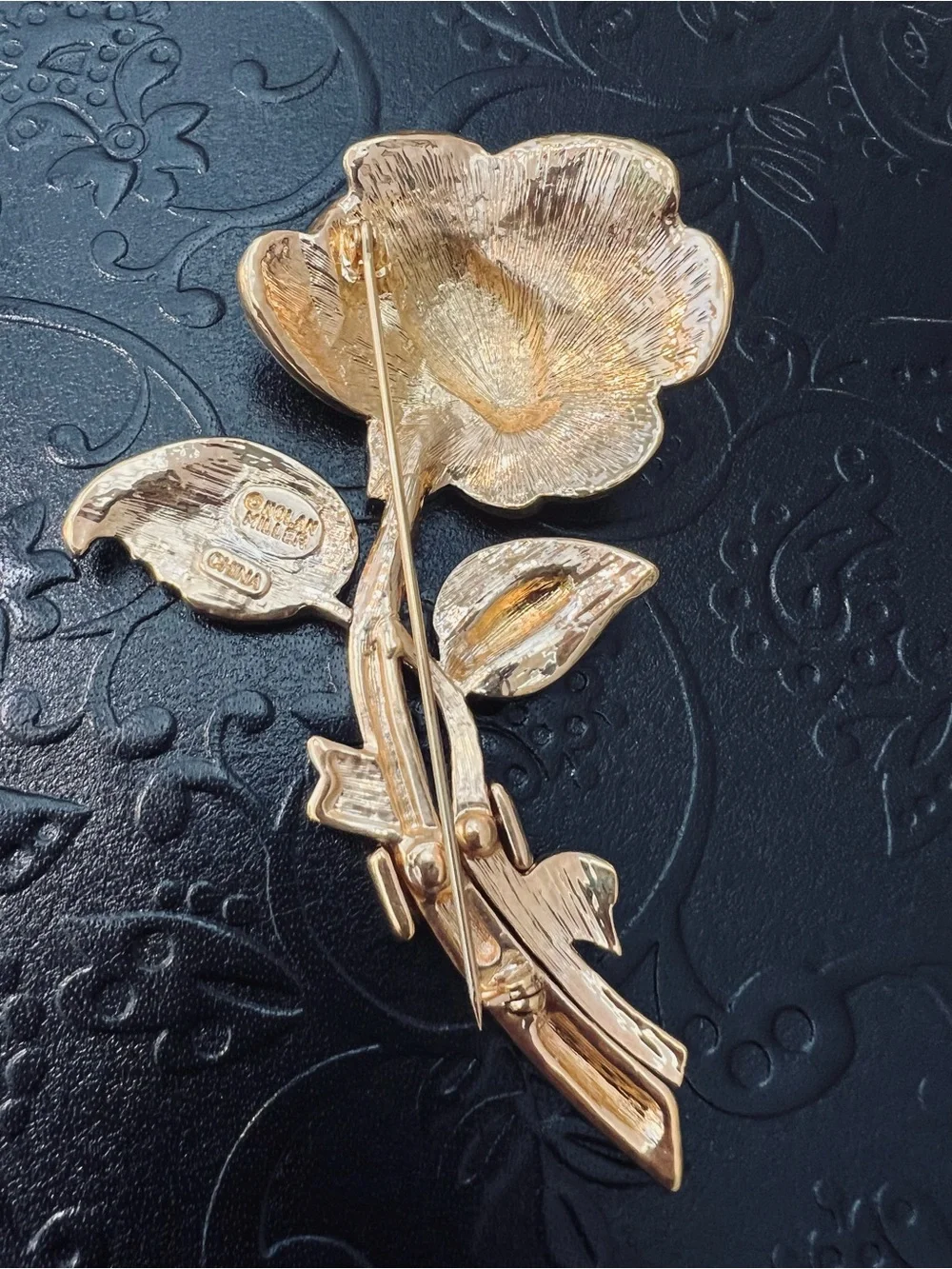 Nolan Miller Glamour Collection Gold Tone Rose Brooch VTG